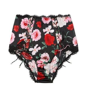 Victoria's Secret Floral Lace-Up High-Waist Panty - Black and Red